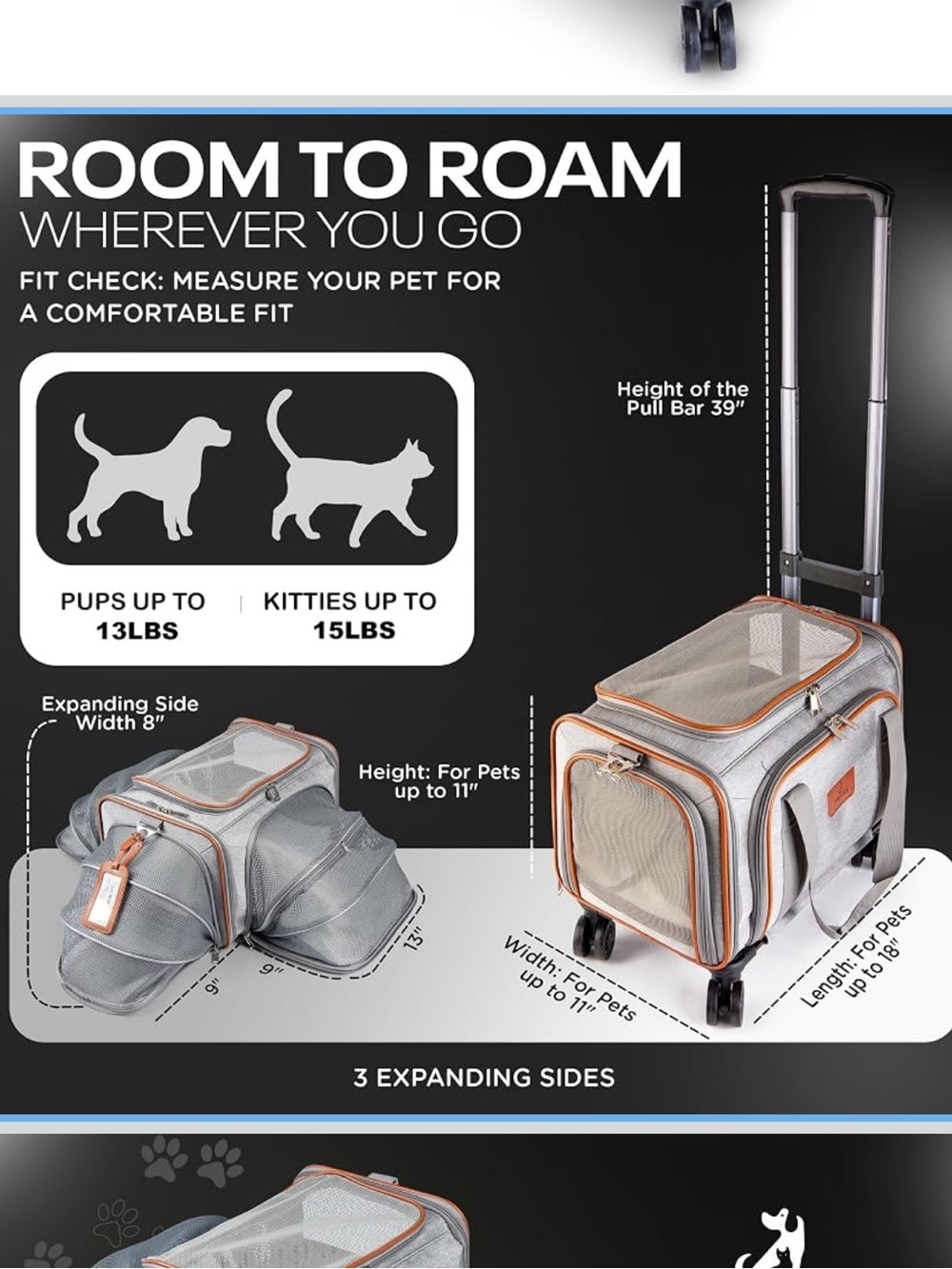 Dog/Cat/Pet Carrier with Wheels - Airline Approved - Expanded Sides NEW - Picture 2 of 11